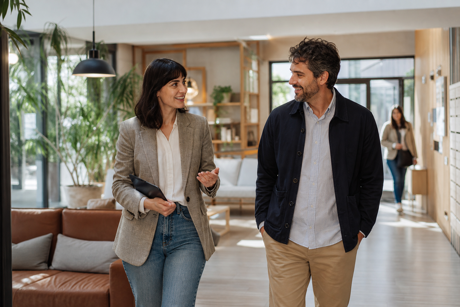 Rental operators walking through a residential community space