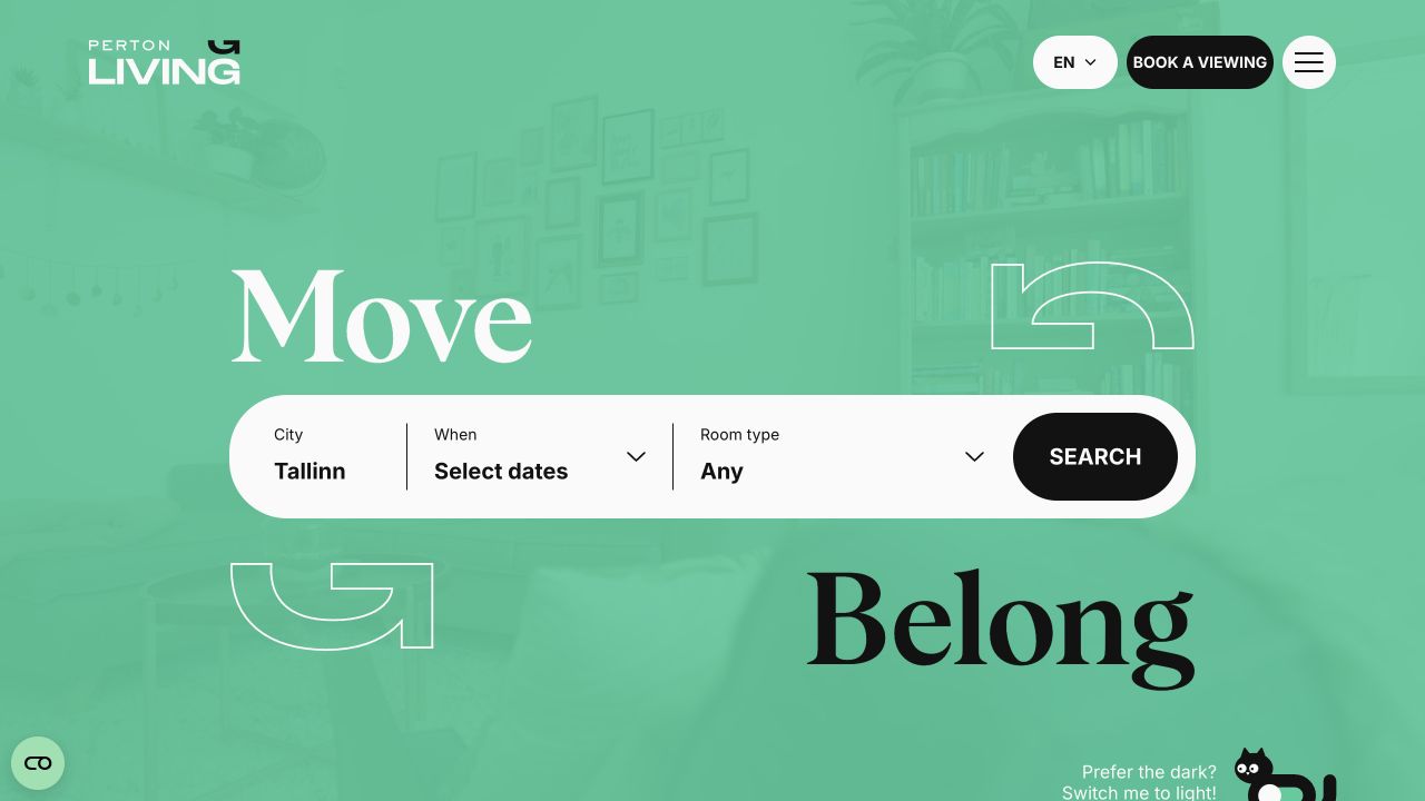Perton Living online room search and booking journey